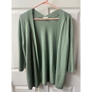 Talbots Open Front Cardigan Sweater Small Petites Green Long Sleeved Classic